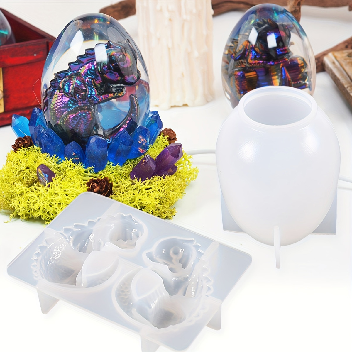 Resin Craft Ideas - シリコンドラゴンエッグ型、2個セット、恐竜の卵樹脂鋳造型、DIYホームデコレーション、キャンドル作り、イースタークラフト用