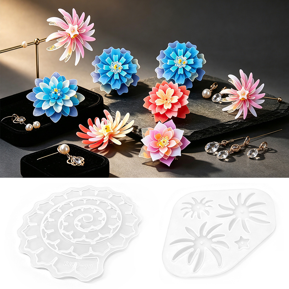 Resin Craft Ideas - 多層フラワーシリコンモールド DIYエポキシ樹脂クラフト用 ヘアピンバッグハンギングキーホルダー シリコンモールド